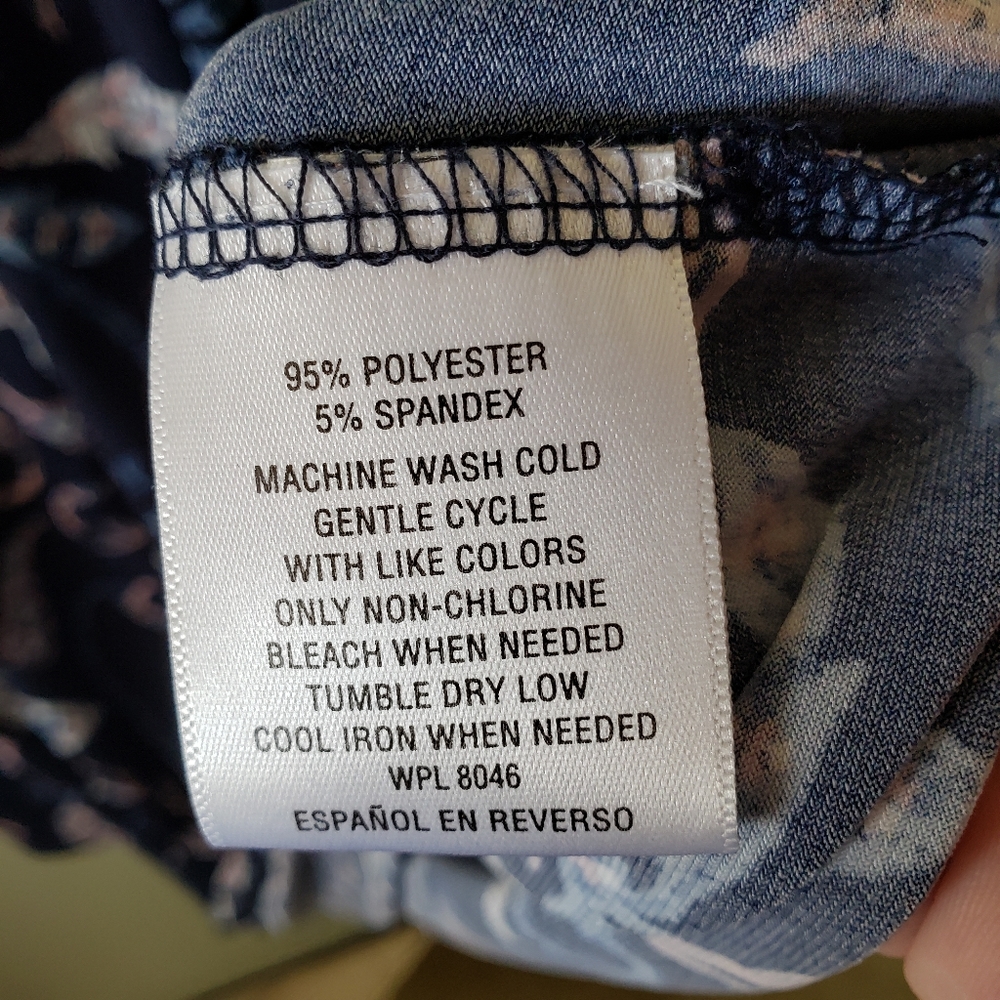 Style & Co. Navy Blue Floral Print Short Sleeve Peasant Top - Picture 3 of 4